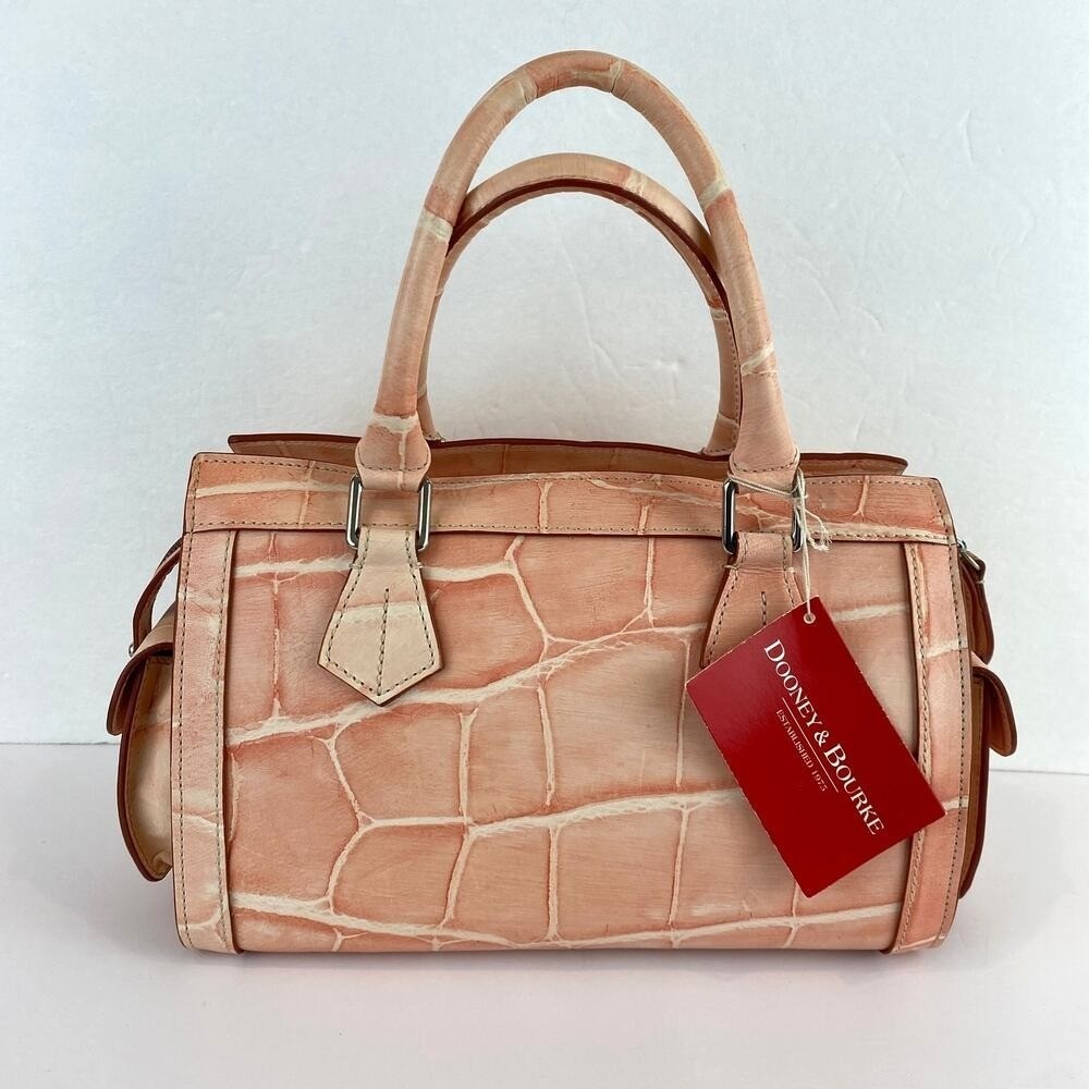 Vintage Y2K Dooney & Bourke Croc Leather Satchel Handbag Peach Charm Pockets NWT - Picture 2 of 13